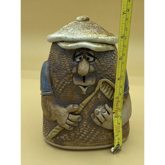 Mahon Art Face Pottery Golfer Wearing Golf Hat Club Signed Bank Big Cork - Picture 10 of 11